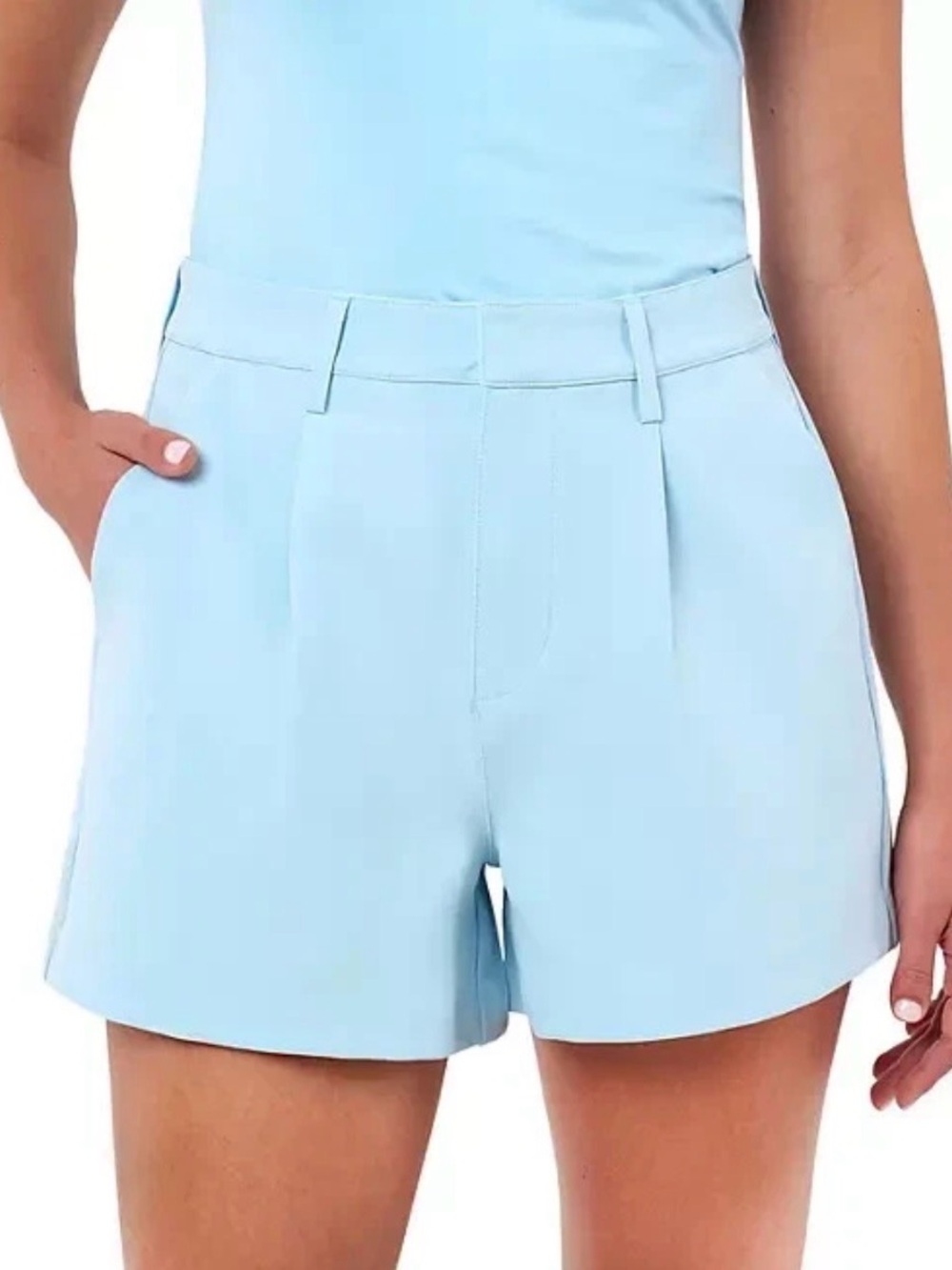 High-Rise Light Blue Tailored Bermuda Shorts
